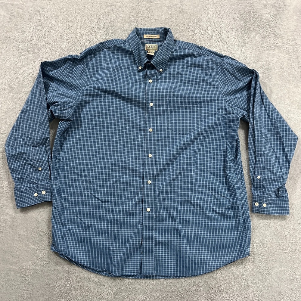 LL Bean Button Down Shirt Mens XL‎ Wrinkle Resistant Plaid Check Casual Preppy